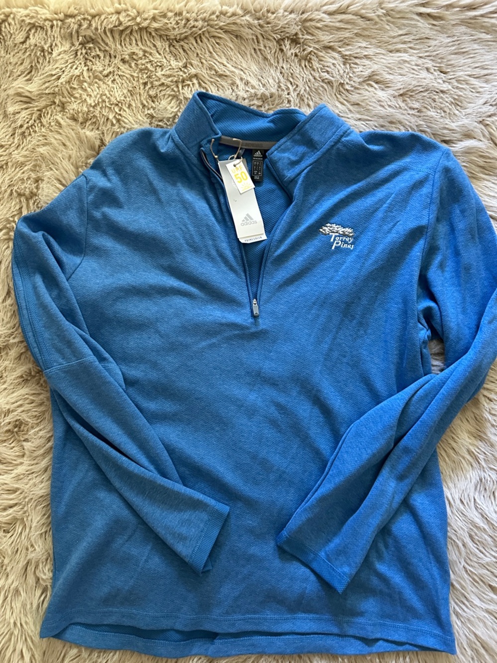 adidas Teal-Blue Quarter Zip Pullover with Logo